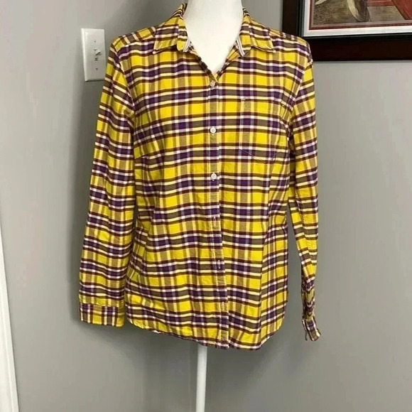 Eddie Bauer Tops - Eddie Bauer Womens Yellow Red Blue Plaid Cotton Flannel Button Down Shirt large